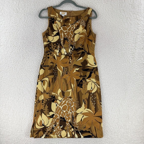 Talbots Petites Brown Giraffe Animal Print Dress Womens Knee Length Size‎ 6P - Picture 1 of 10